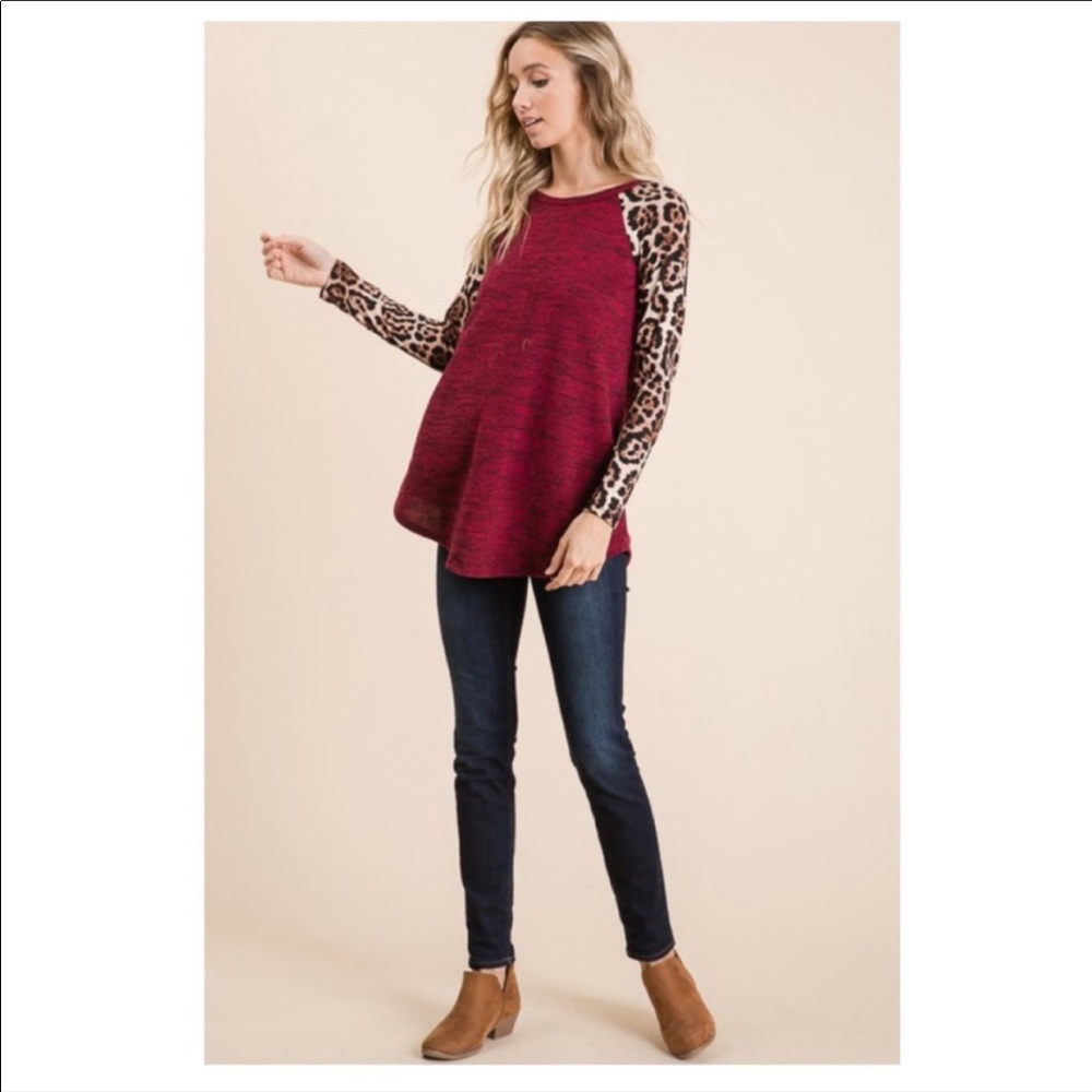 SALE!!! Wine Animal Print Top - Picture 3 of 4